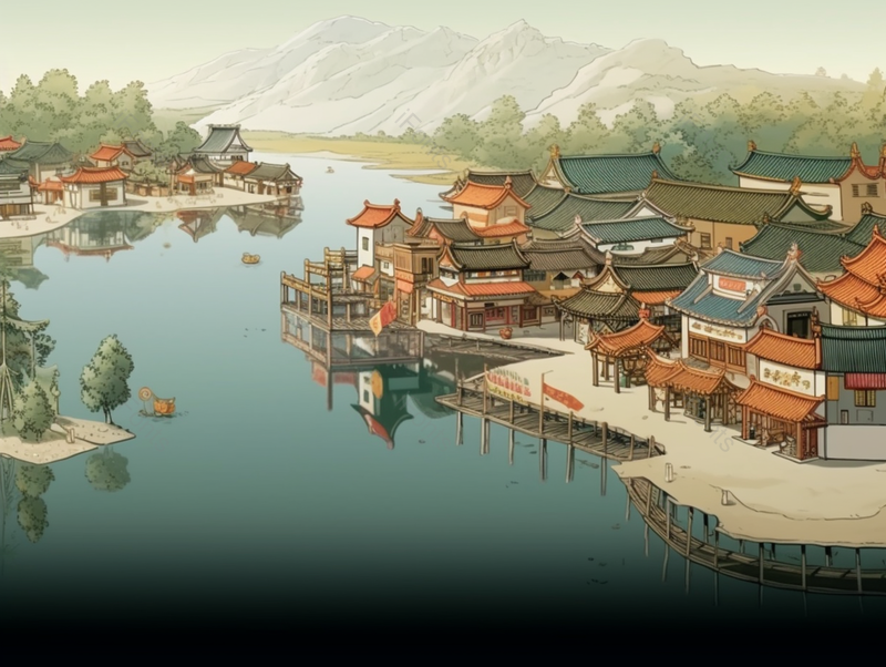传统江南的古色古香传统院落建筑中国风古典插画背景,插画/手绘图,插画/手绘图库,插画/手绘图下载,插画/手绘